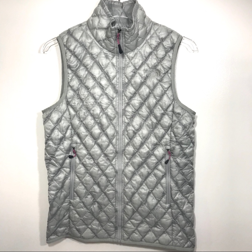 North Face Shiny Silver Quilted Puffer Vest